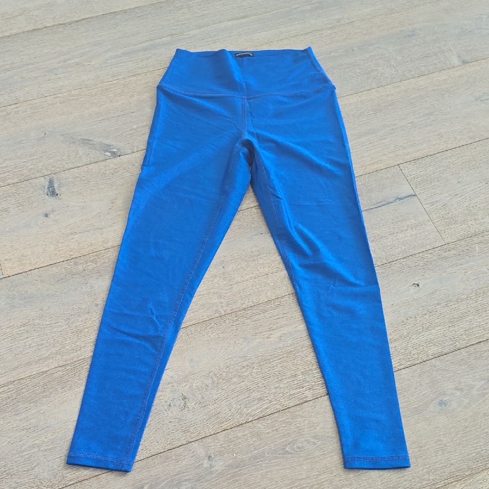 Body Language Sculpt sparkly royal blue leggings NWOT with flaws Size Small